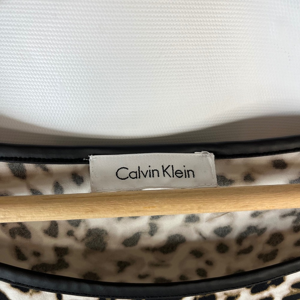 Calvin Klein Top Women 2X Brown Leopard Print Bell Sleeve Faux Leather Trim - Picture 2 of 8